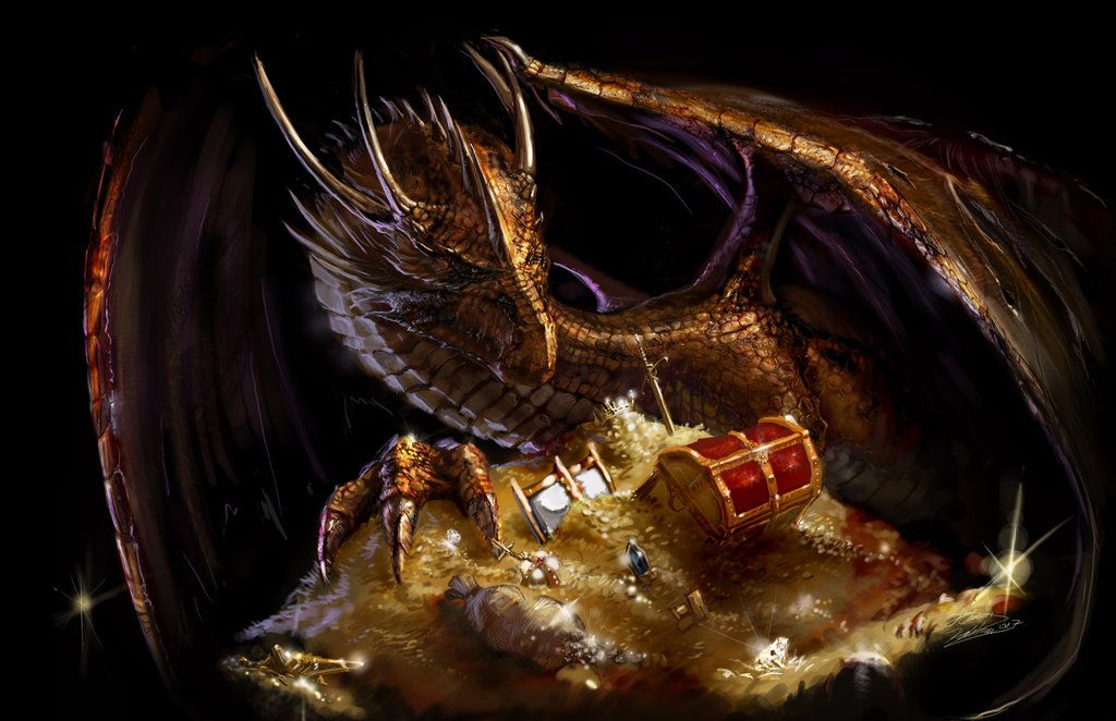 picture of a dragon hoardin his treasure