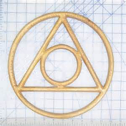 Alchemy symbol.  Ciricle inside an equalateral triangle, inside an encompassing circle