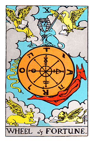 Rider Waite, Wheel of Fortune Tarot Card 