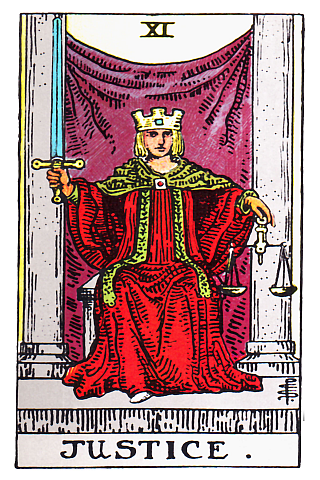 Rider Waite Tarot Card image of the 'Justice' 